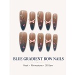 Blue French 3D Floral Press‑On Nails, Short Square Fresh & Gentle False Nails